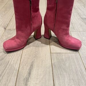 Sam Edelman Pink Ankle Boots with Gold Heel